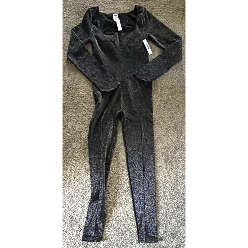 Victoria's Secret Pink Women’s Black Metallic Long Sleeve Unitard Size M A12